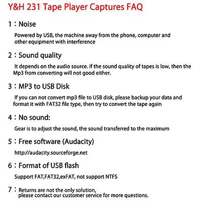 Y&H Cassette Tape Player Record Tape to MP3 Digital Converter,USB Cassette  Capture,Save to USB Flash Drive Directly,No Need Computer