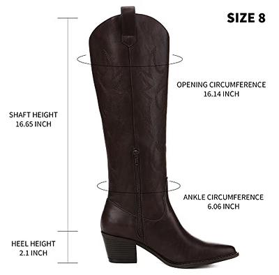 Athlefit Women's Western Embroidered Cowboy Boots Pointed Toe Chunky Heel  Pull On Knee High Boots