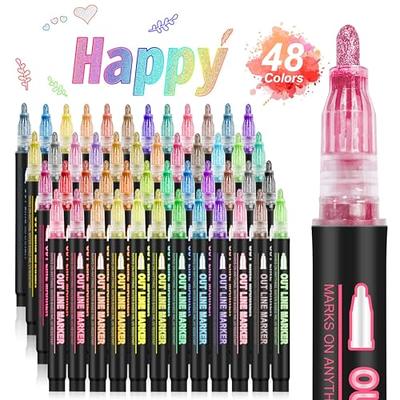 12 Color Outline Metallic Markers Double Line Pens for Art