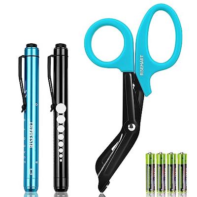3 Pack Penlight & Medical Scissors- One 8 Inches Patented Trauma Shears Two  LED Pen light with Four Batteries - Bandage Scissor for- Nurse, First Aid,  EMT, Doctor 