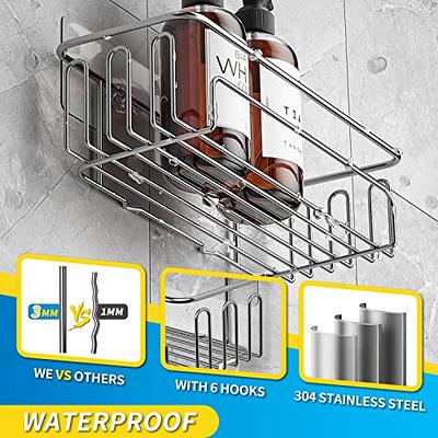 KINCMAX Shower Shelves 2-Pack - Self Adhesive Caddy with 4 Hooks - No Drill  Large Capacity Stainless Steel Wall Shelf - Aesthetic Organizer for Inside