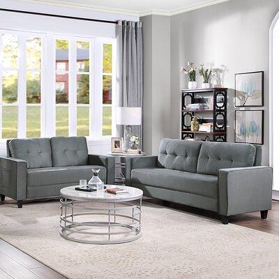 2 Piece Velvet Upholstered Sofa Sets Loveseat and 3 Seat Couch Set