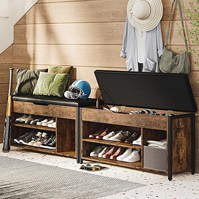 2 Tier Black Entryway Shoe Rack Bench with Cushioned Faux Leather