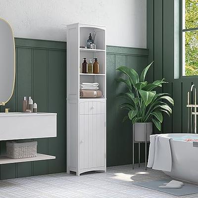 kleankin Narrow Bathroom Storage Cabinet with Drawer and 5 Tier Shelf, Tall  Cupboard Freestanding Linen Towel