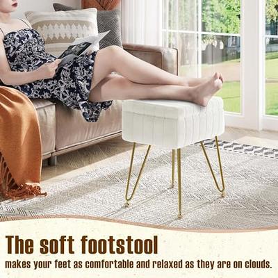 LUE BONA Ottoman Foot Stool Vanity Stool, Square Linen X-Leg Foot Rest  Ottoman Makeup Stool, Small Stool Chair for Vanity, Modern Padded Vanity  Seat