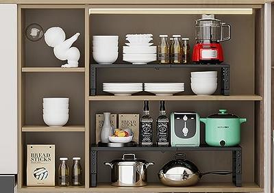 2 Pack White Kitchen Cabinets Countertop Shelf Organizers, Expandable &  Stackabl