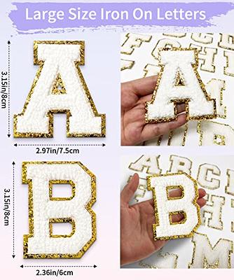 3 Embroidered Iron-On Letter Patches, Alphabet Appliques, Letter Patches  for Clothing, DIY Craft - White/Black/White