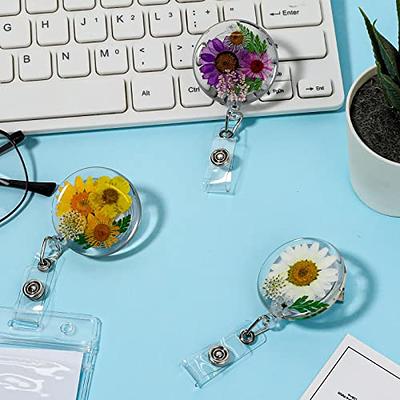 3 Pcs Flower ID Badge Reel Retractable Holders Dried Flower Resin Round  Nurse Badge Reels Retractable Badge Clip Floral Badge Reel Clip Badge  Holder