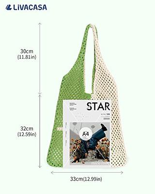 LIVACASA Crochet Tote Bag for Women, Fairycore Mesh Beach Tote Bag Aesthetic Cute Shoulder Bag Hobo Bag for Summer Vacation