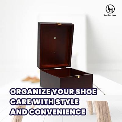Leather Hero Wood Shoe Shine Valet Box with Foot Rest, Shoe Care Kit Storage Box, Multi-functional Valet for All Your Shoe Care Supplies – Shine Box