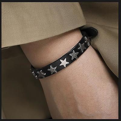 Spike Rivet Bracelets, Studded Bangle Snap Button Wristband Punk Gothic  Leather Bracelet Wristband For Men Women Black 2pcs