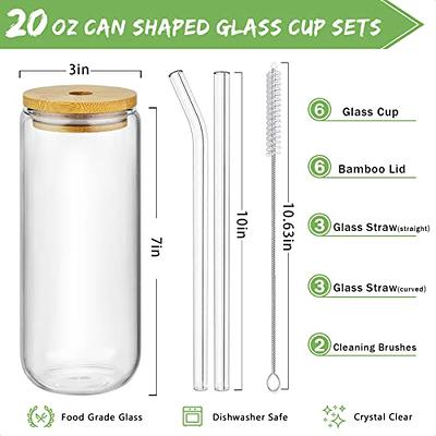 Can Shaped Glass with Reusable Bamboo Lid & Stainless Steel Drinking Straw  - 16 oz