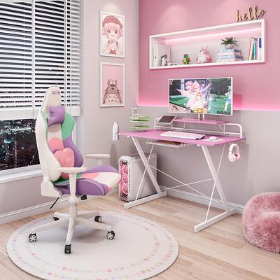 MOTPK Pink Gaming Desk L Shaped with LED Lights, Corner Gaming