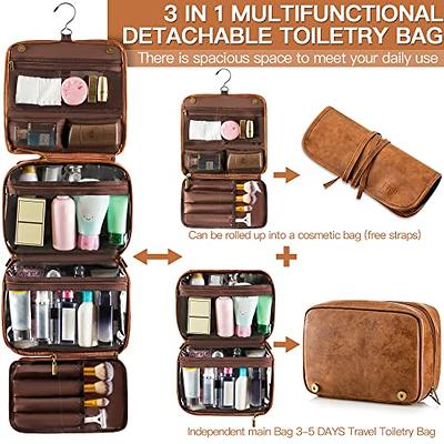 Elviros Toiletry Bag Mens Leather Travel Organizer Kit with