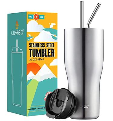 Stainless Steel Tumbler Cup with Lid Straw 30 Oz Double Wall