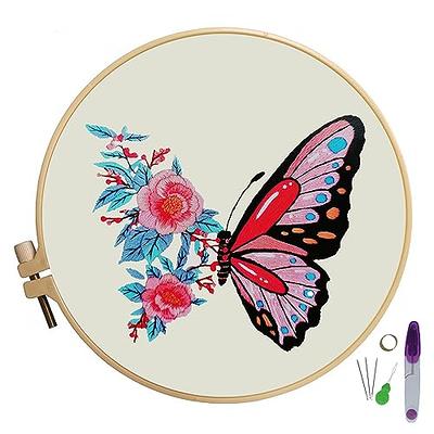3 Sets of Beginner Embroidery Kits with 3 Patterns and 6 Needles,  Needlepoint Kits for Adults,Including Embroidery Floss,3 Plastic Hoops and  3 Cotton