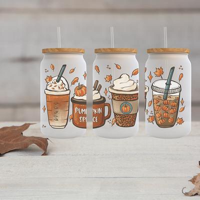 Pumpkin Iced Coffee Cup, Fall Coffee Cup, Iced Coffee Cup , Glass Cup With  Lid and Straw , Gifts for Women, Coffee Aesthetic 