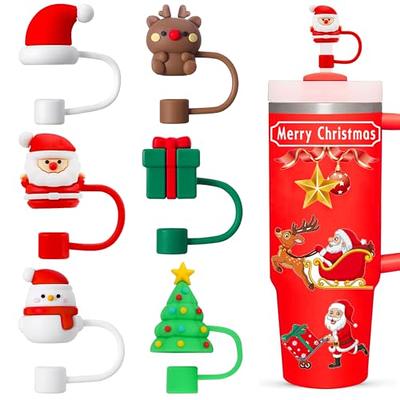 14Pcs Christmas Straw Covers Cap for Stanley Cup,Silicone Christmas Straw  Topper fit stanley 40 Oz Tumbler,0.3-0.4in Straw Cover for Stanley Cup