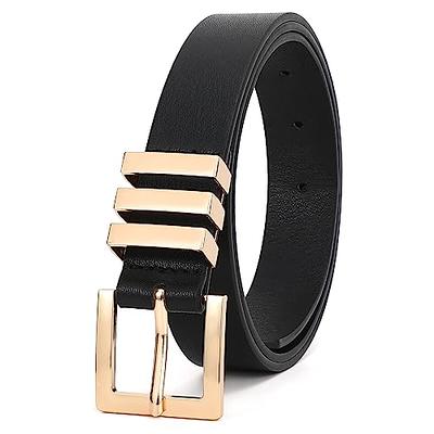 XZQTIVE 3 Pack Women's Leather Belts For Jeans Dresses Pants Fashion Ladies  Waist Belt with Gold Buckle