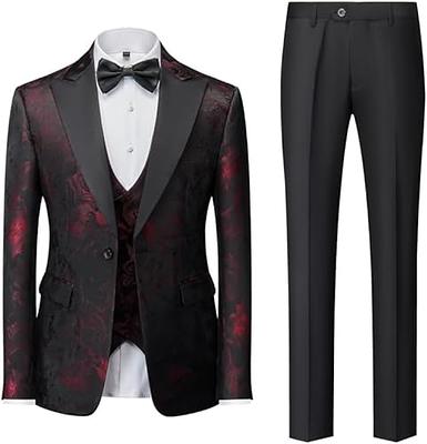 Furuyal Men's Suits 3 Piece Slim Fit Suit Set,Two Button Wedding Business  Tuxedo Solid Blazer Jacket Vest Pants with Tie