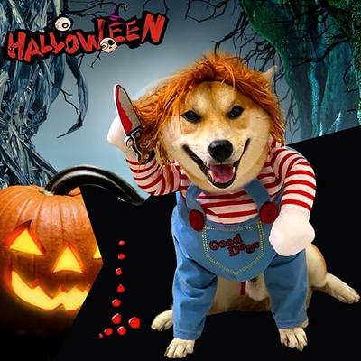Pet Deadly Doll Dog Costume, Novelty Dog Cosplay Funny Halloween Costumes,  Cute Dog Clothes for Small Medium and Large Dogs Cats Puppy, Party Dress Up