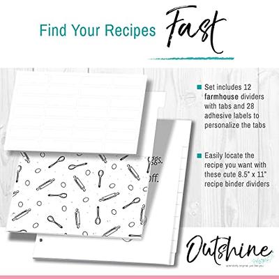 Outshine Premium White Recipe Card Dividers 4x6 with Tabs (Set of 24), Recipe Box Dividers Made of Thick Cardstock, Includes 28 Adhesive Labels  and Printed Cooking Tips