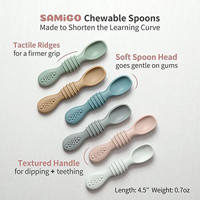 6 Pack Baby Spoons, Shorter Length for Self Feeding, First Stage Spoons,  Food Grade Silicone, 6+ Months, Baby Training Spoons Infant Spoons