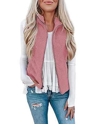 Women Casual Sherpa Fleece Vest Warm Fuzzy Zip Up Vest with