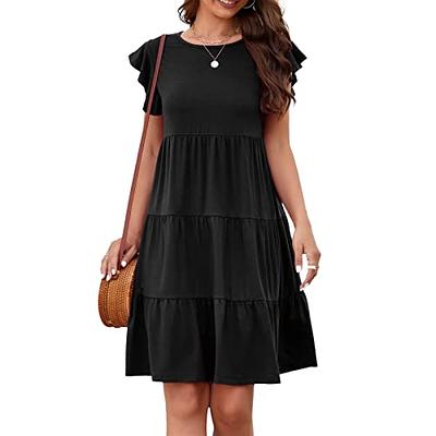 uSecee Womens Casual T Shirt Dresses Short Sleeve Pleated Swing