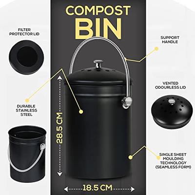 Utopia Kitchen Compost Bin for Kitchen Countertop - 1.3 Gallon Compost  Bucket for Kitchen with Lid - Includes 1 Spare Charcoal Filter (Black) -  Yahoo Shopping