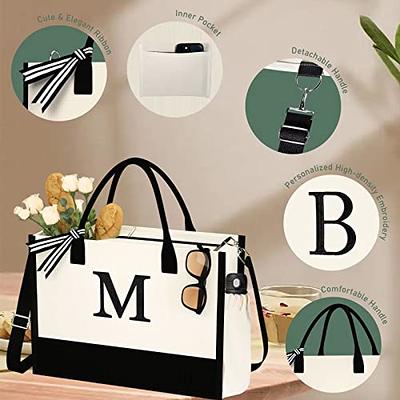 QLOVEA Initial Canvas Tote Bag Work Tote Bags Gifts For Women