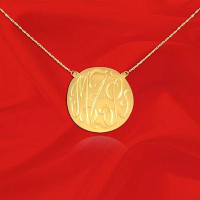 Sterling Silver Engraved Monogram Disc Charm Necklace