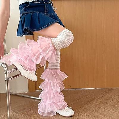 WZTYYDS Women Girls Y2k Kawaii Harajuku Punk Ribbed Leg Warmers Ruffled  Lace Patchwork High Socks(P-White Pink, One Size) - Yahoo Shopping