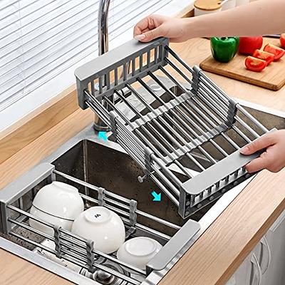 PEAKXCAN Retractable Stainless Steel Kitchen Dish Drying Rack, Sink  Draining Basket, Fruit and Dish Rack, Dish Washing Basket, Draining Bowl  Rack