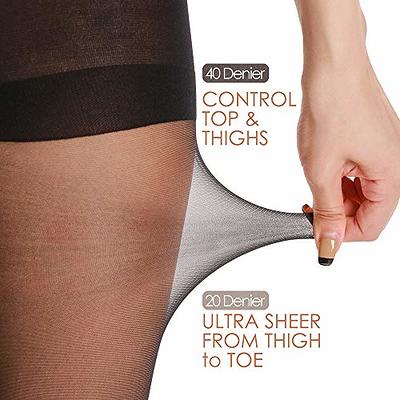 Plain Women's Sheer Tights - 20D Control Top Pantyhose with