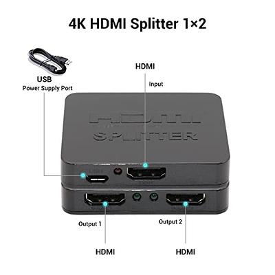 HDMI Splitter 1 in 2 Out, 4K HDMI Splitter for Dual Monitors, 1x2 HDMI  Splitter 1 to 2 Amplifier for Full HD 1080P 3D Come(1 Source onto 2  Displays) 