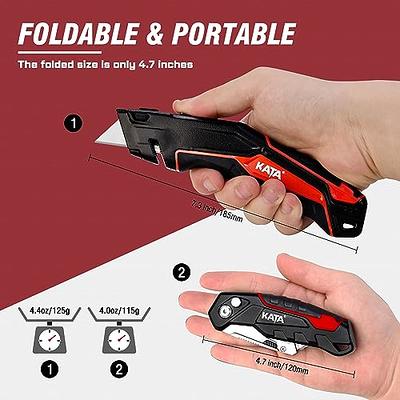 Kata 2-Pack Heavy Duty Utility Knife,Retractable and Folding Box Cutter Knife for Cartons, Cardboard and Boxes, Extra 10pcs SK5 Blades Included, Black