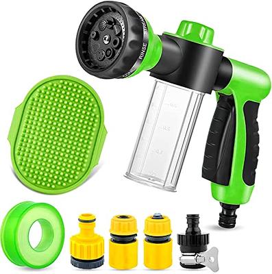 Garden Hose Nozzle, Soap Sprayer Attachment, Car Wash with Dispenser Bottle & Dog Rubber Comb Brush, Bathing for Pet Showering, Washing, Watering