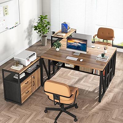 55 inches Executive Desk and 43 lateral File Cabinet, L-Shaped Computer  Desk Home Office Furniture with Drawers and Storage Shelves