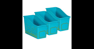 Teacher Created Resources Teal Confetti Small Plastic Storage Bin