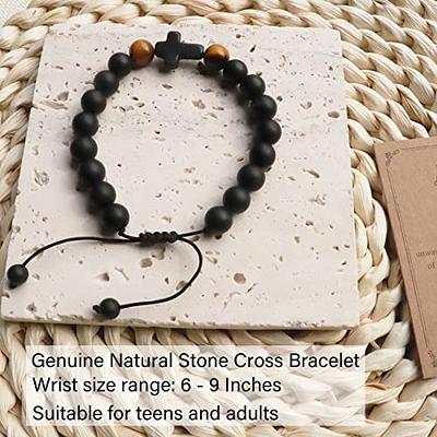 JoycuFF Christian Bracelets for Men Natural Stone Cross Bracelet for Men  Christian Baptism Easter Gifts for Men Teens Confirmation Religious