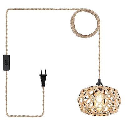 Modern Wicker Plug in Bamboo Wall Light Fixture with Switch - Basket Rattan Lampshade Chandelier Wall Lamp forLiving Room - 15*5.51 LM164-P