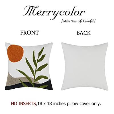 Merrycolor Modern Boho Throw Pillows 18x18 Inches,Soft Woven Tufted Pillow  Covers Square,Abstract Moon Pillow Case for Sofa Bedroom Living Room 1 Pcs