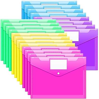 12Pcs File Folders, A4 Clear Envelopes Document Organizer with Snap Button  Pink