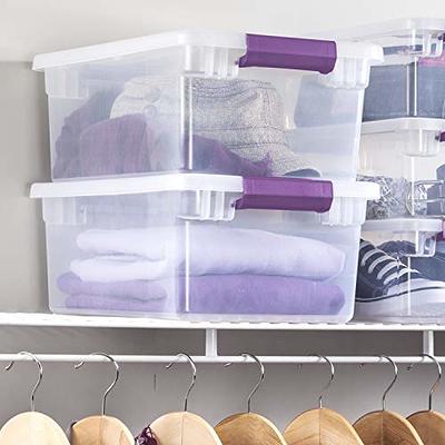  Sterilite 66 Qt ClearView Latch Storage Box Stackable Bin with  Latching Lid, Plastic Container to Organize Clothes in Closet, Clear Base,  Lid, 18-Pack