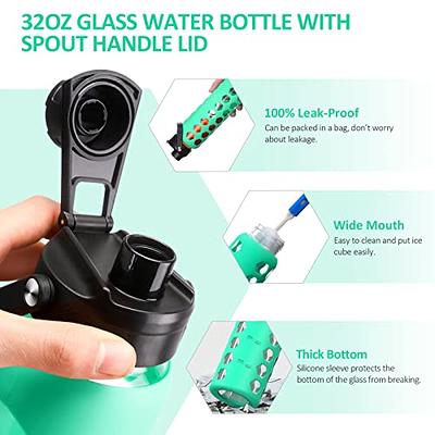 Glass Water Bottle With Straw And Handle Lid, Motivational Glass