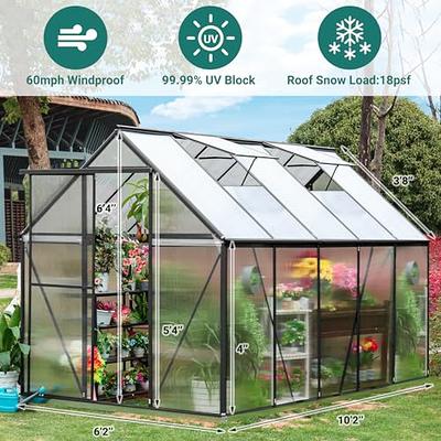 Greenhouse for Outdoors, 6' x 10' Aluminum Greenhouse with Window, Sliding  Door, Polycarbonate Greenhouses Garden Supplies for Plants Flowers Herbs