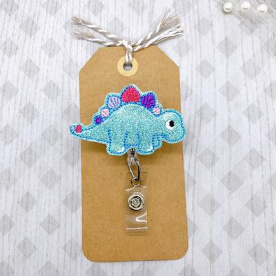 Blue Dinosaur Badge Reel, Rainbow Stegosaurus Holder, Nurse