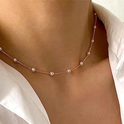 Buy Gold Pearl Layering Chain Thin Choker Necklace Dainty Minimal Necklace  Bridesmaid Jewelry Simple Pearl Chain Bridal Necklace gift Online in India  - Etsy