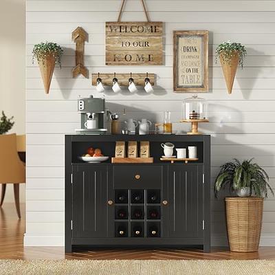 Farmhouse Coffee Bar Cabinet with Huth, 47 Sideboard Buffet Cabinet with  Removable 9 Wine Rack, Farmhouse Gray 